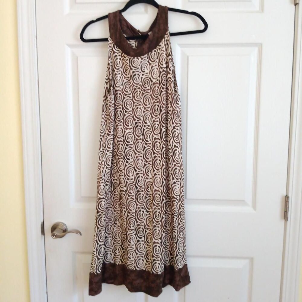 Vintage Wind River brown swirl print batik midi dress Size M